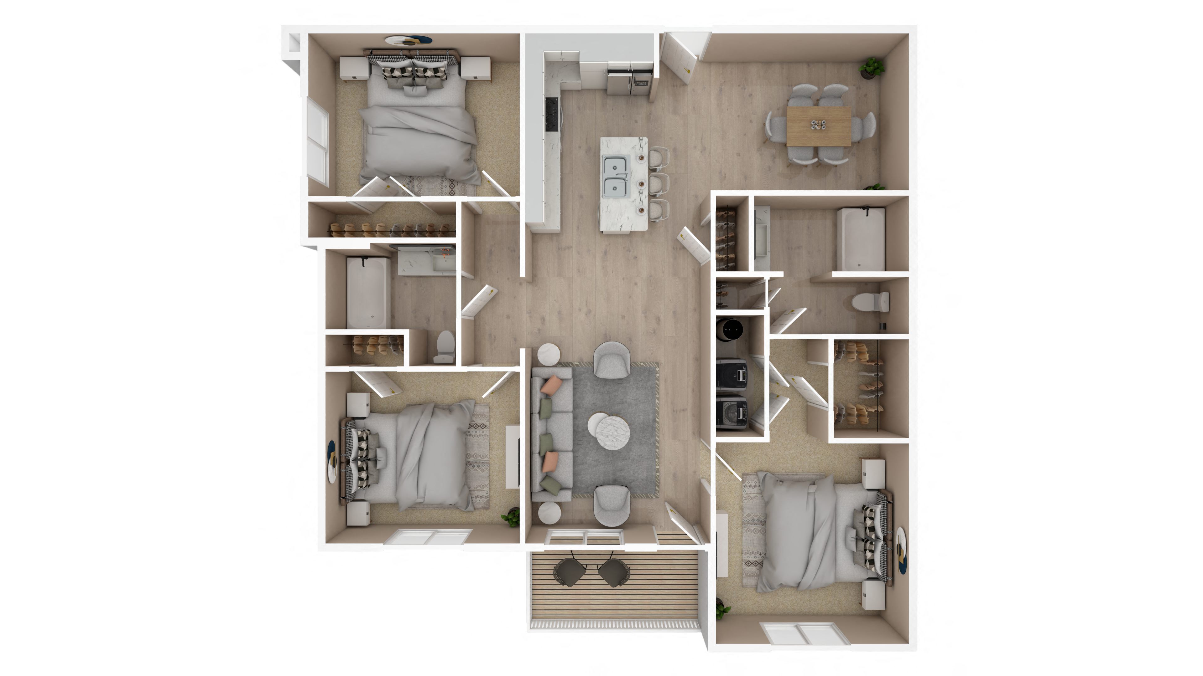Floor plan for 3 beds, 2 baths, 1324 sqft